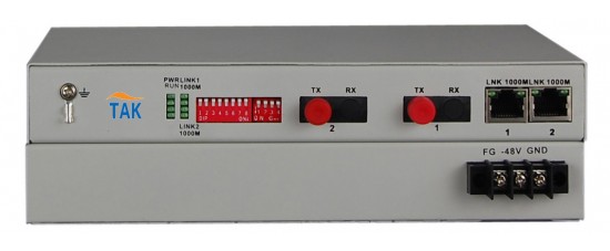 2*1000M Gigabit Ethernet fiber media converter with 1+1 fiber redundancy function